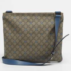Pre Owned Gucci Blue/Beige GG Supreme Stars Canvas and Leather Flat Messenger Bag