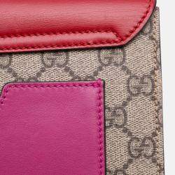 Pre Owned Gucci Brown Red Small GG Supreme Padlock Crossbody