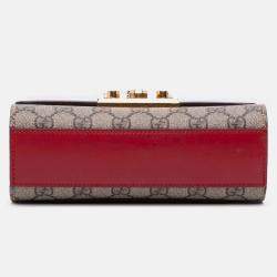 Pre Owned Gucci Brown Red Small GG Supreme Padlock Crossbody