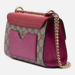 Pre Owned Gucci Brown Red Small GG Supreme Padlock Crossbody