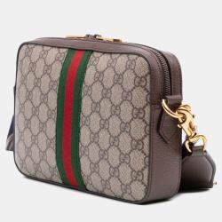 Pre Owned Gucci Beige Brown Small GG Supreme Web Ophidia Crossbody