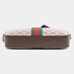Pre Owned Gucci Beige Brown Small GG Supreme Web Ophidia Crossbody