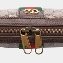 Pre Owned Gucci Beige Brown Small GG Supreme Web Ophidia Crossbody