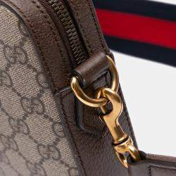 Pre Owned Gucci Beige Brown Small GG Supreme Web Ophidia Crossbody