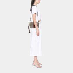 Pre Owned Gucci Beige Brown Small GG Supreme Web Ophidia Crossbody
