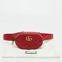 Pre Owned Gucci Red Matelassé Leather GG Marmont Belt Bag