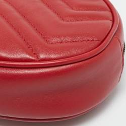 Pre Owned Gucci Red Matelassé Leather GG Marmont Belt Bag