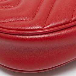 Pre Owned Gucci Red Matelassé Leather GG Marmont Belt Bag