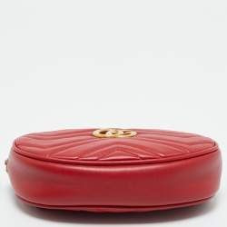 Pre Owned Gucci Red Matelassé Leather GG Marmont Belt Bag