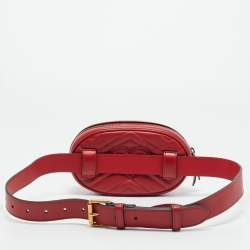 Pre Owned Gucci Red Matelassé Leather GG Marmont Belt Bag