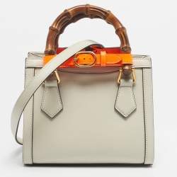 Pre Owned Gucci Off White Leather Mini Diana Tote