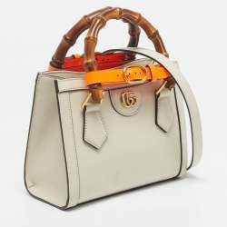 Pre Owned Gucci Off White Leather Mini Diana Tote