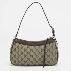 Pre Owned Gucci /BrownBeige GG Supreme Canvas Small Ophidia Shoulder Bag