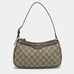 Pre Owned Gucci /BrownBeige GG Supreme Canvas Small Ophidia Shoulder Bag