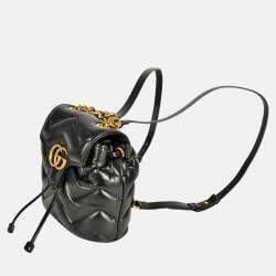 Pre Owned Gucci Gg Marmont Quilted Mini Backpack Leather Black