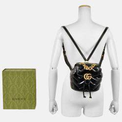 Pre Owned Gucci Gg Marmont Quilted Mini Backpack Leather Black