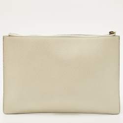 Pre Owned Gucci Ivory Leather Garden Cat Zip Pouch