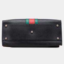 Pre Owned Gucci Black Large Calfskin Dionysus Web Top Handle Bag