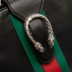 Pre Owned Gucci Black Large Calfskin Dionysus Web Top Handle Bag