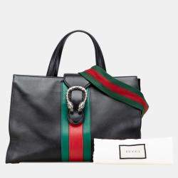 Pre Owned Gucci Black Large Calfskin Dionysus Web Top Handle Bag
