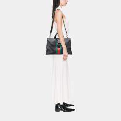 Pre Owned Gucci Black Large Calfskin Dionysus Web Top Handle Bag