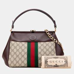 Pre Owned Gucci Beige Brown GG Supreme Ophidia Virgo Top Handle Bag