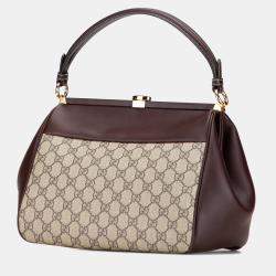 Pre Owned Gucci Beige Brown GG Supreme Ophidia Virgo Top Handle Bag