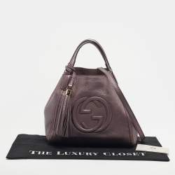 Pre Owned Gucci Metallic Purple Leather Small Soho Working Tote