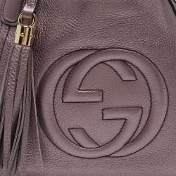 Pre Owned Gucci Metallic Purple Leather Small Soho Working Tote