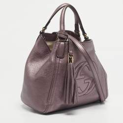 Pre Owned Gucci Metallic Purple Leather Small Soho Working Tote