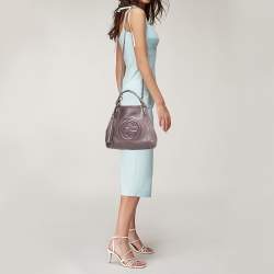 Pre Owned Gucci Metallic Purple Leather Small Soho Working Tote