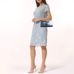 Pre Owned Gucci Navy Blue Guccissima Patent Leather Small Emily Chain Shoulder Bag