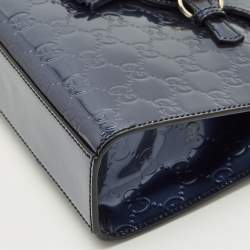 Pre Owned Gucci Navy Blue Guccissima Patent Leather Small Emily Chain Shoulder Bag