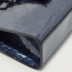 Pre Owned Gucci Navy Blue Guccissima Patent Leather Small Emily Chain Shoulder Bag