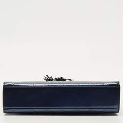 Pre Owned Gucci Navy Blue Guccissima Patent Leather Small Emily Chain Shoulder Bag