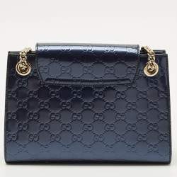 Pre Owned Gucci Navy Blue Guccissima Patent Leather Small Emily Chain Shoulder Bag