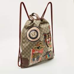 Pre Owned Gucci Brown/Beige GG Supreme Canvas Patchwork Drawstring Convertible Tote/Backpack