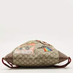 Pre Owned Gucci Brown/Beige GG Supreme Canvas Patchwork Drawstring Convertible Tote/Backpack