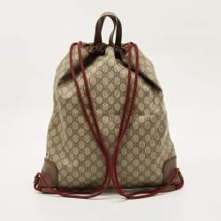 Pre Owned Gucci Brown/Beige GG Supreme Canvas Patchwork Drawstring Convertible Tote/Backpack