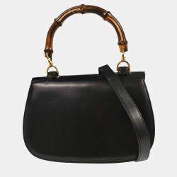 Pre Owned Gucci Black Bamboo 2way Handbag