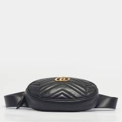 Pre Owned Gucci Black Matelassé Leather GG Marmont Belt Bag