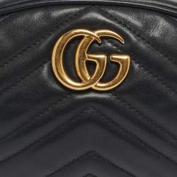 Pre Owned Gucci Black Matelassé Leather GG Marmont Belt Bag