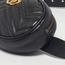 Pre Owned Gucci Black Matelassé Leather GG Marmont Belt Bag