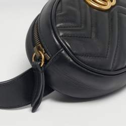 Pre Owned Gucci Black Matelassé Leather GG Marmont Belt Bag