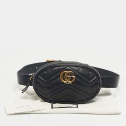 Pre Owned Gucci Black Matelassé Leather GG Marmont Belt Bag