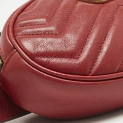 Pre Owned Gucci Red Matelassé Leather GG Marmont Belt Bag