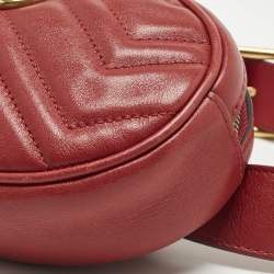 Pre Owned Gucci Red Matelassé Leather GG Marmont Belt Bag