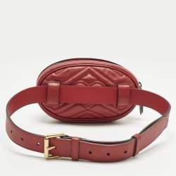 Pre Owned Gucci Red Matelassé Leather GG Marmont Belt Bag