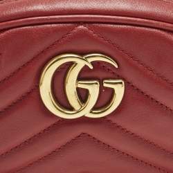 Pre Owned Gucci Red Matelassé Leather GG Marmont Belt Bag