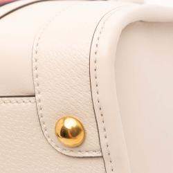 Pre Owned Gucci White Medium Calfskin Web Bauletto Top Handle Bag